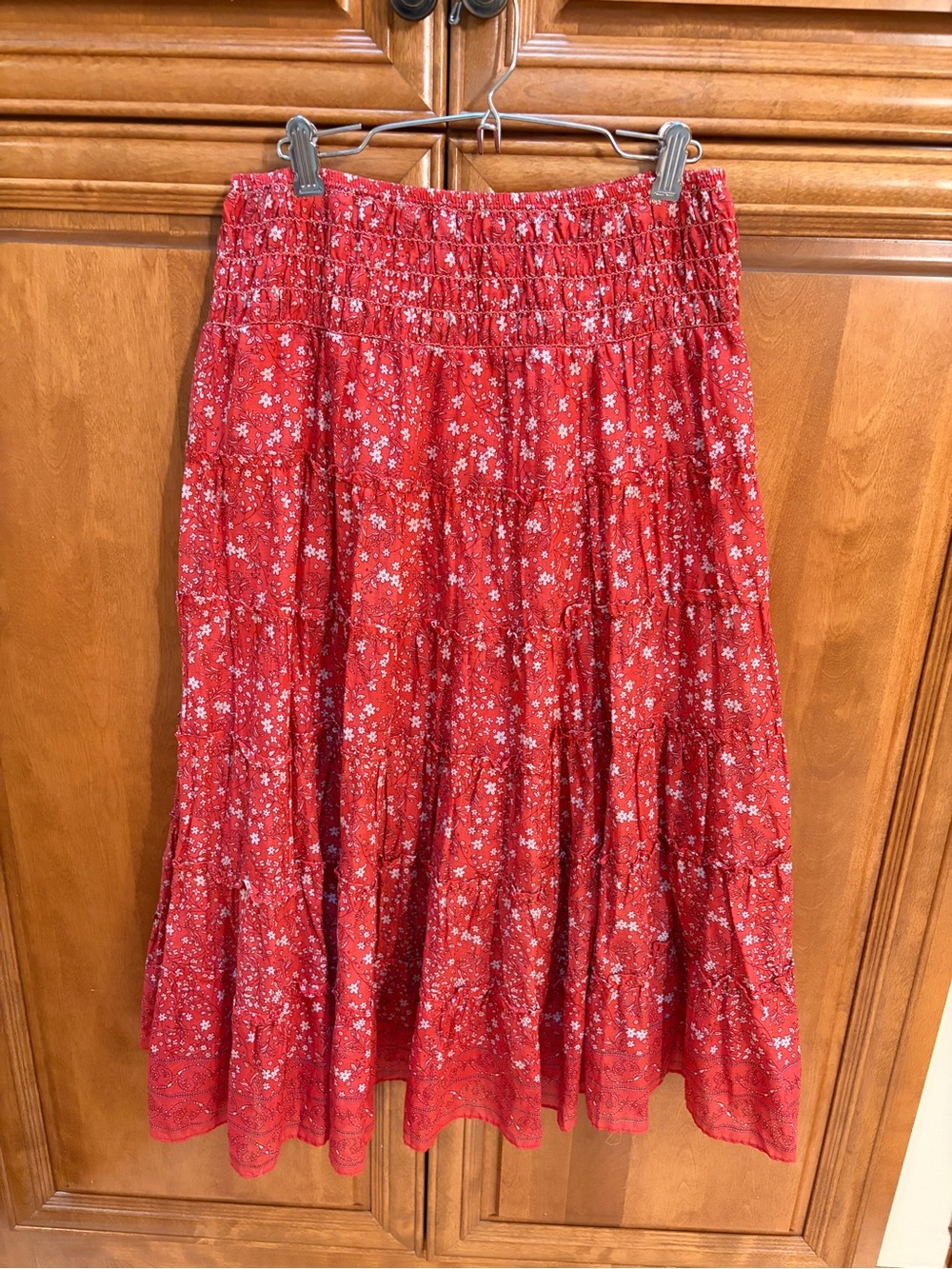 Max Studio Red Floral Tiered Maxi Skirt